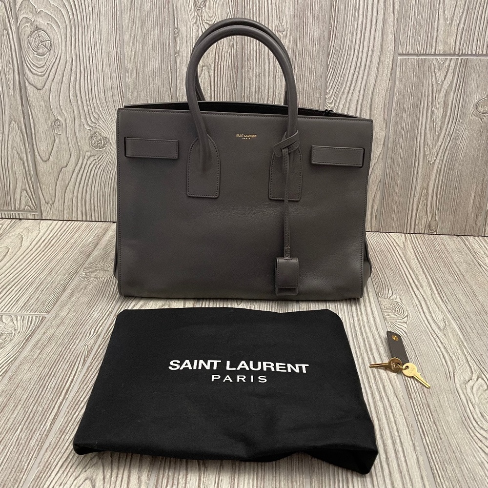 SAINT LAURENT Small Sac de Jour Bag Light Gray Leather